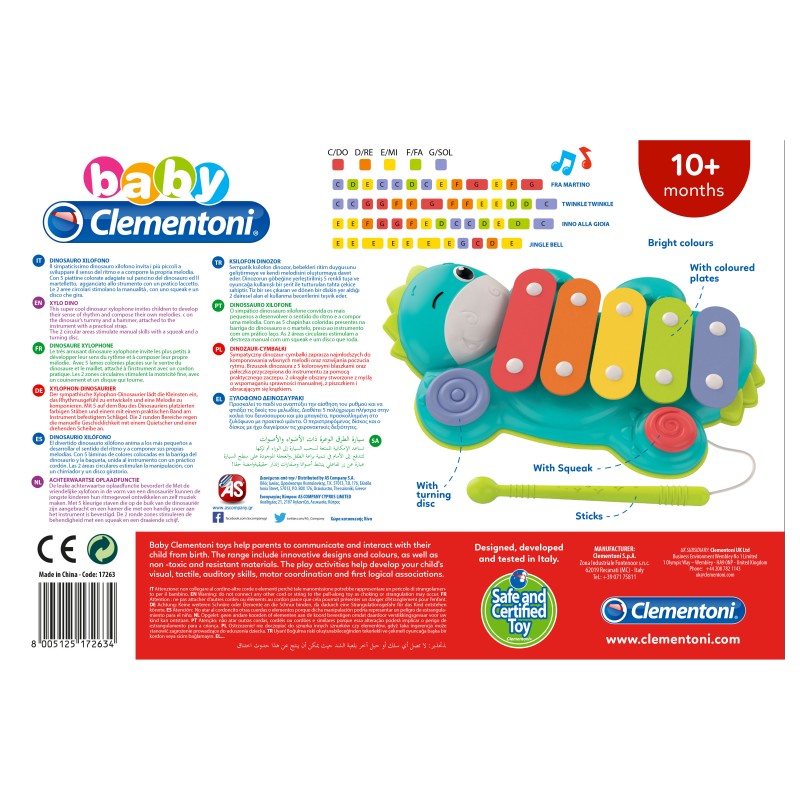 Baby Clementoni Βρεφικό Μουσικό Ξυλόφωνο Δεινοσαυράκι Για 18+ Μηνών