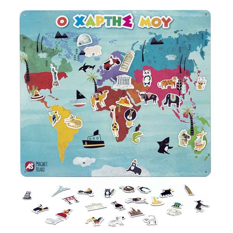 AS Magnet Box Παγκόσμιος Χάρτης 45 Εκπαιδευτικοί Χάρτινοι Μαγνήτες Για 3+ Χρονών