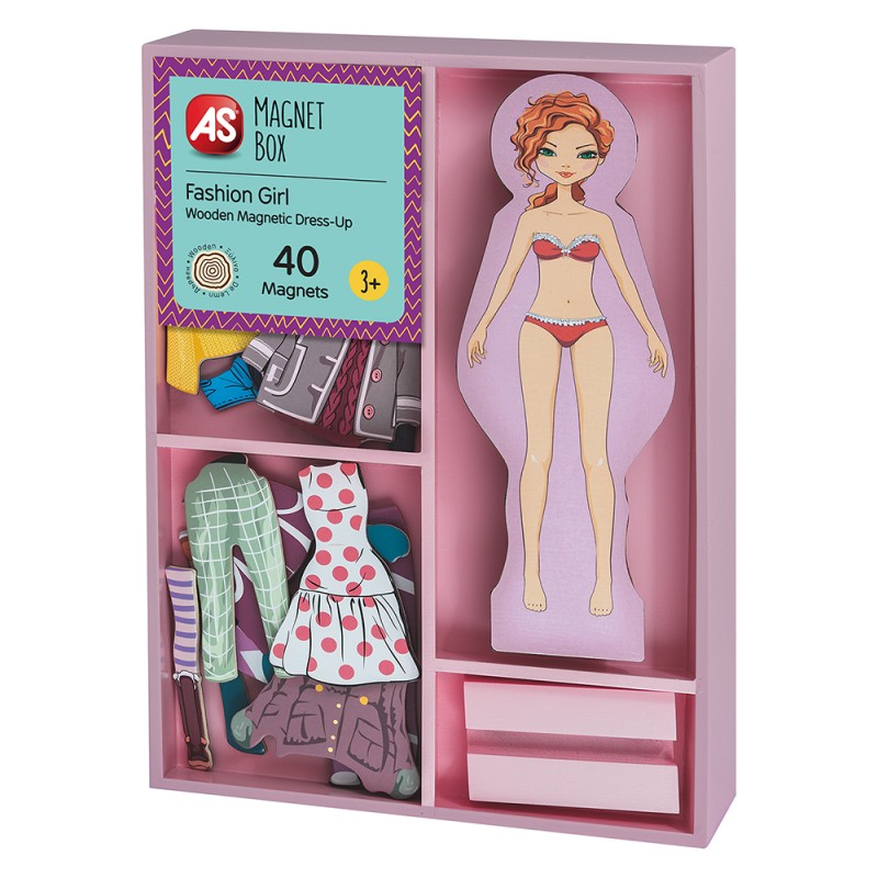 AS Magnet Box Fashion Girl Dress-Up 40 Εκπαιδευτικοί Ξύλινοι Μαγνήτες Για 3+ Χρονών
