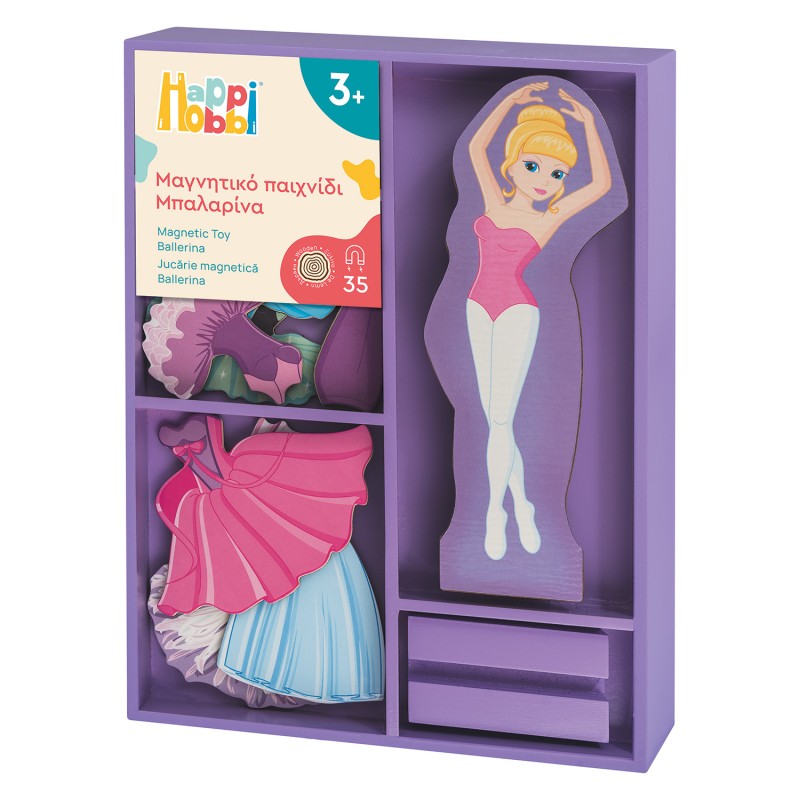 HappiHobbi Magnet Sweet Ballerina Dress-Up 35 Εκπαιδευτικοί Ξύλινοι Μαγνήτες Για 3+ Χρονών