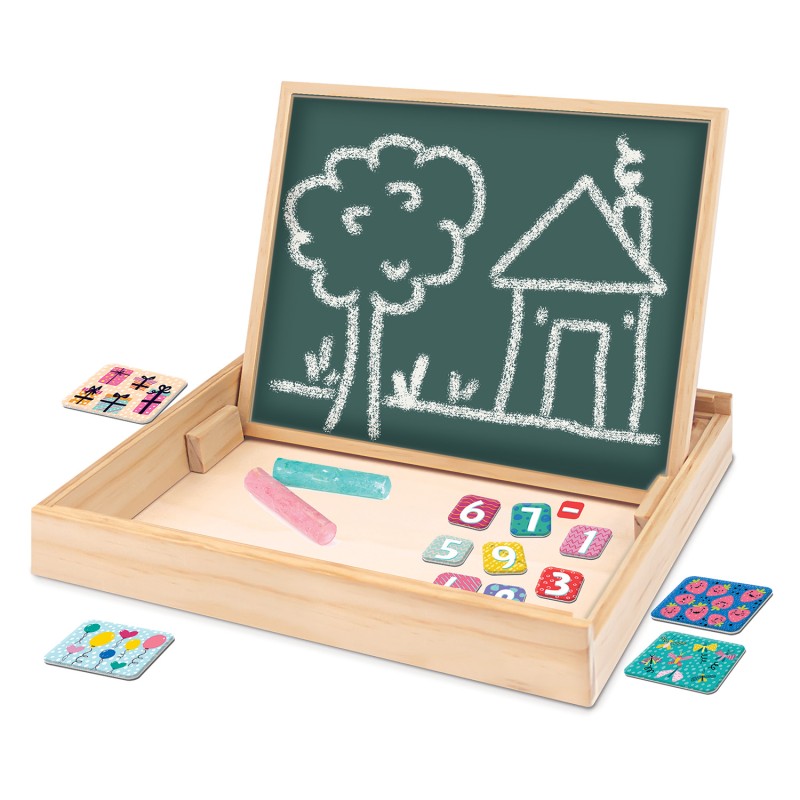 HappiHobbi Magnet Ξύλινος Μαγνητικός Επιτραπέζιος Πίνακας 2 Όψεων Με 35 Εκπαιδευτικούς Μαγνήτες Για