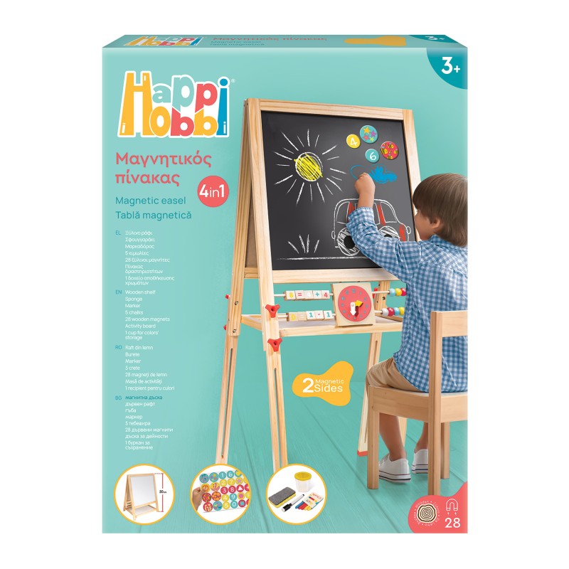 HappiHobbi Magnet Ξύλινος Μαγνητικός Επιδαπέδιος Πίνακας 2 Όψεων Για 3+ Χρονών