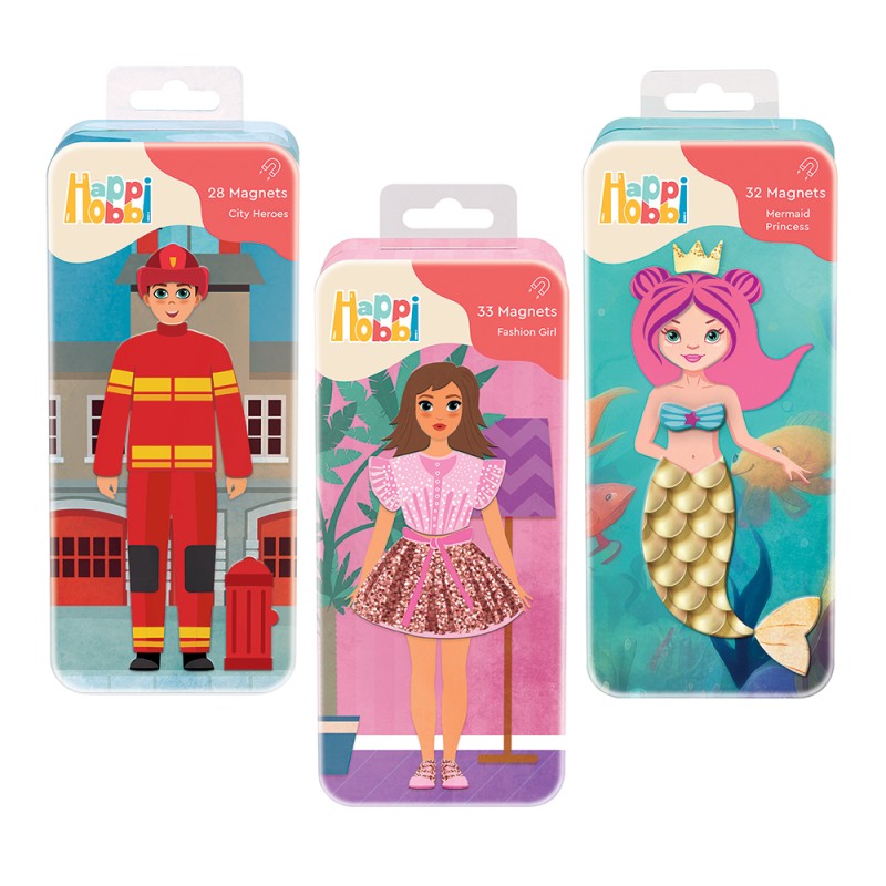 HappiHobbi Magnet Tins City Heroes - Fashion Girl - Mermaid Princess Εκπαιδευτικοί Χάρτινοι Μαγνήτες