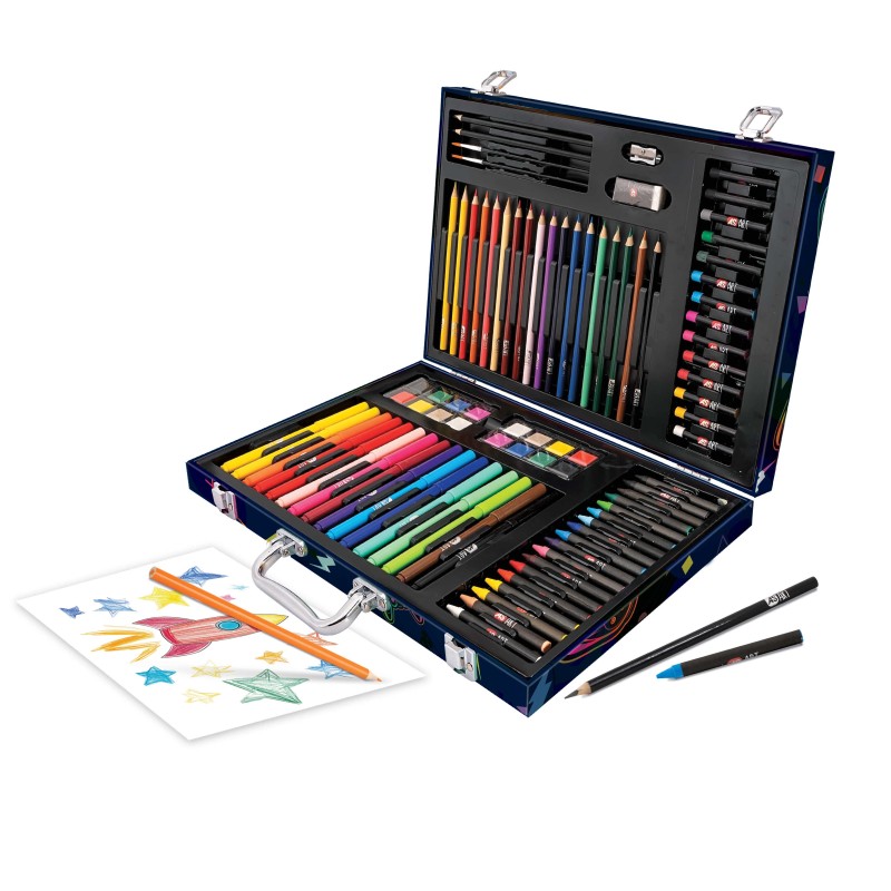 HappiHobbi Κασετίνα Ζωγραφικής Deluxe Βιντεοπαιχνίδι Με 100 Αξεσουάρ Για 3+ Χρονών