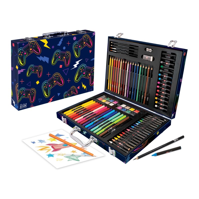 HappiHobbi Κασετίνα Ζωγραφικής Deluxe Βιντεοπαιχνίδι Με 100 Αξεσουάρ Για 3+ Χρονών