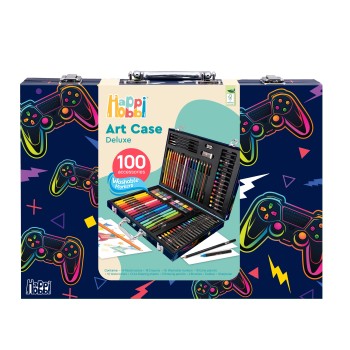 HappiHobbi Κασετίνα Ζωγραφικής Deluxe Βιντεοπαιχνίδι Με 100 Αξεσουάρ Για 3+ Χρονών