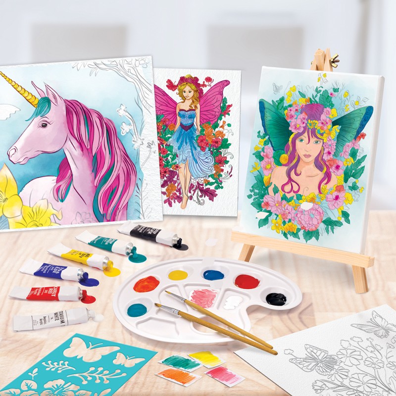 HappiHobbi Εργαστήριο Ζωγραφικής Ακρυλικά Χρώματα Σετ Ζωγραφικής Με Ξύλινο Καβαλέτο Για 7+ Χρονών