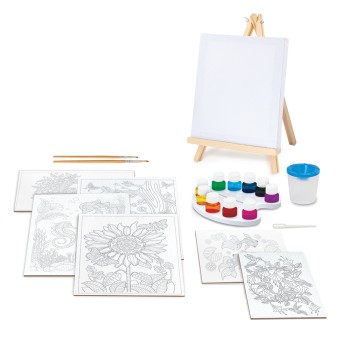 HappiHobbi Εργαστήριο Ζωγραφικής Χρώματα Ακουαρέλας Σετ Ζωγραφικής Με Ξύλινο Καβαλέτο Για 7+ Χρονών