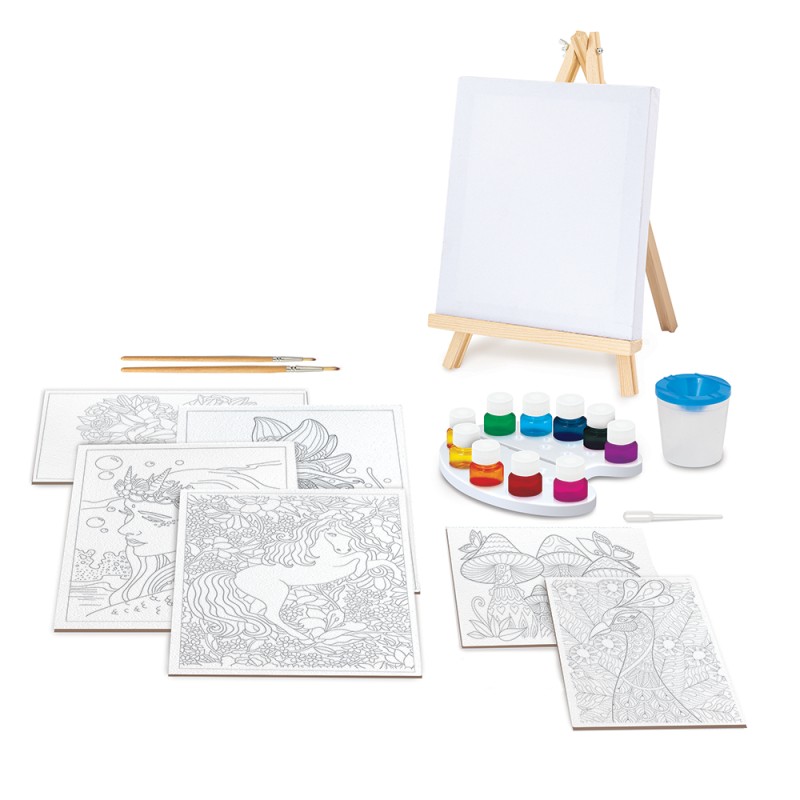 HappiHobbi Εργαστήριο Ζωγραφικής Χρώματα Ακουαρέλας Σετ Ζωγραφικής Με Ξύλινο Καβαλέτο Για 7+ Χρονών