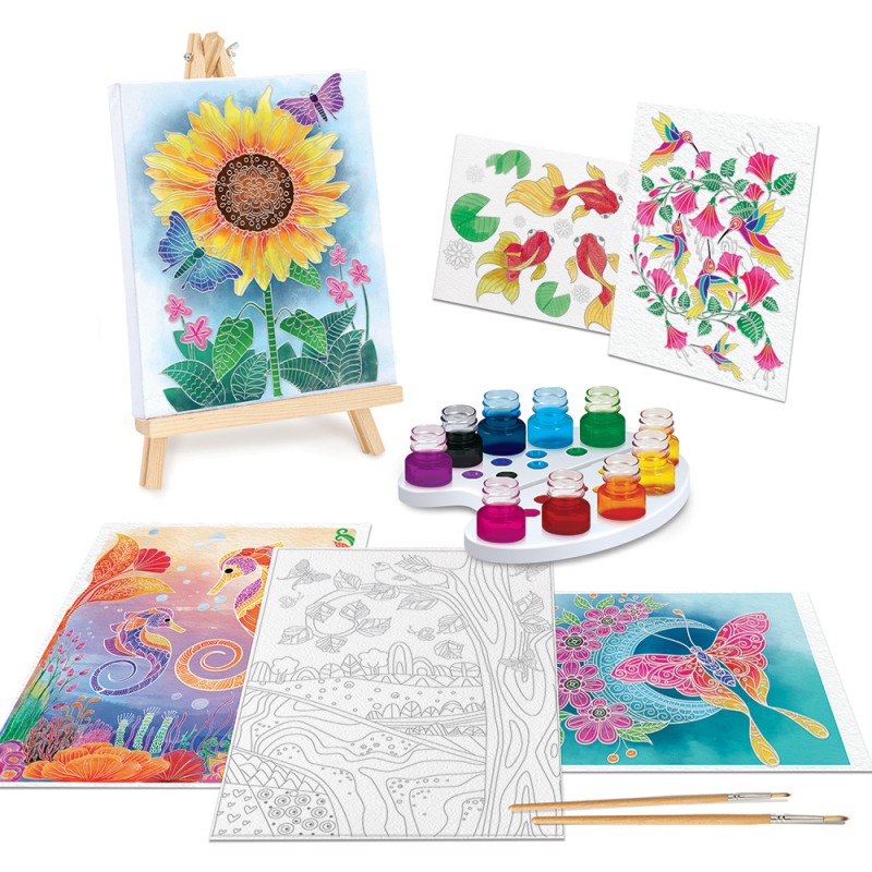 HappiHobbi Εργαστήριο Ζωγραφικής Χρώματα Ακουαρέλας Σετ Ζωγραφικής Με Ξύλινο Καβαλέτο Για 7+ Χρονών