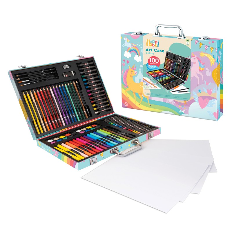 HappiHobbi Κασετίνα Ζωγραφικής Deluxe Μονόκερος Με 100 Αξεσουάρ Για 3+ Χρονών
