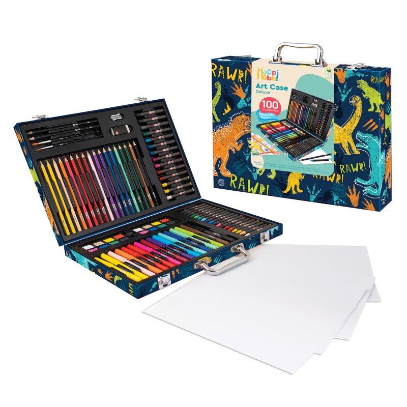 HappiHobbi Κασετίνα Ζωγραφικής Deluxe Δεινόσαυρος Με 100 Αξεσουάρ Για 3+ Χρονών