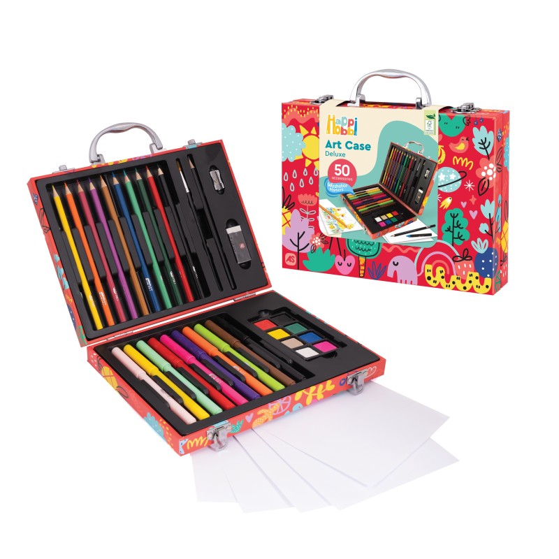 HappiHobbi Κασετίνα Ζωγραφικής Ξύλινη Deluxe My World Με 50 Αξεσουάρ Για 3+ Χρονών
