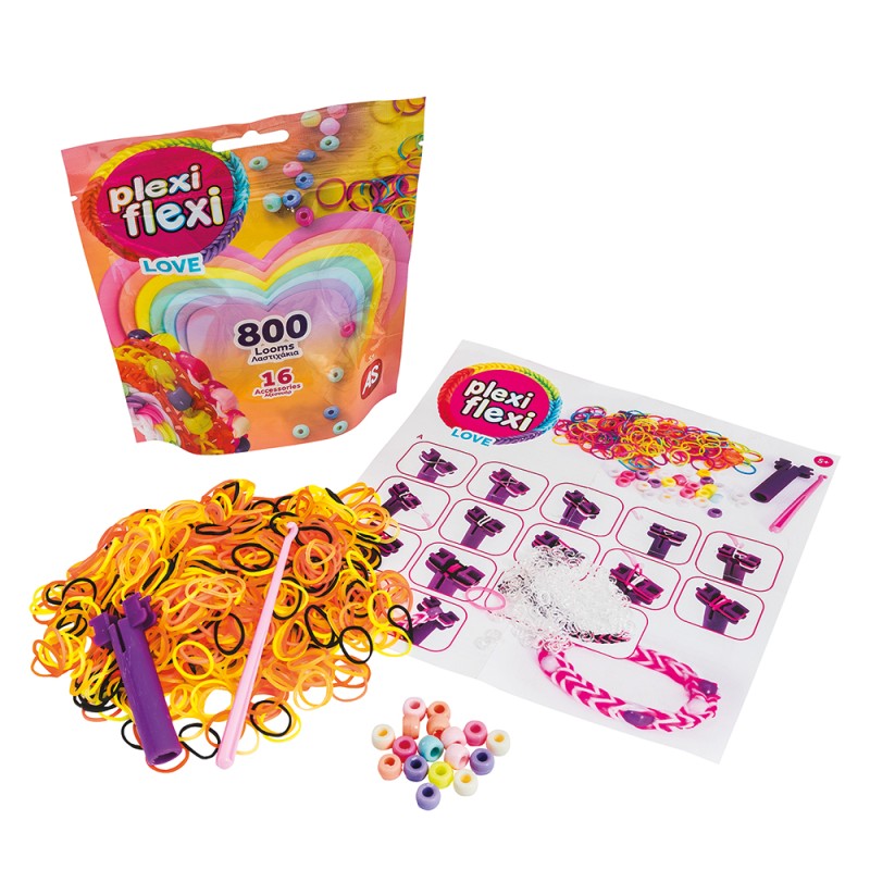 AS Plexi Flexi Love Σακουλάκι Με 800 Λαστιχάκια & 16 Αξεσουάρ Για Ηλικίες 5+ Χρονών