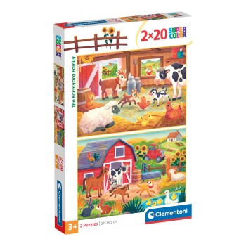 Clementoni Παιδικό Παζλ Super Color Στη Φάρμα 2x20 τμχ