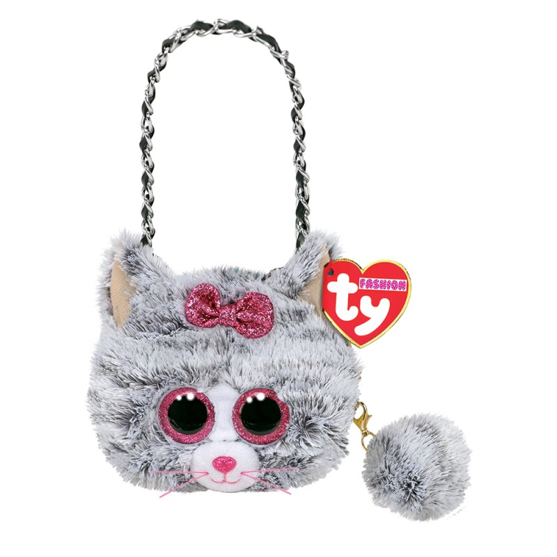 TY Fashion Kiki Χνουδωτό Μίνι Τσαντάκι Γατούλα Γκρι