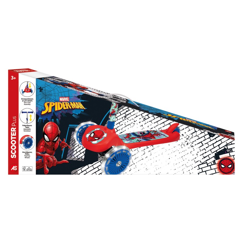 AS Scooter Plus Spider-Man με Φωτιζόμενες Ρόδες για 3+ Ετών