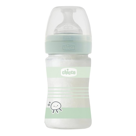 Chicco Γυλαλινο Μπιμπερό Well Being Κατά των Κολικών Με Θηλή Σιλικόνης Πράσινο 150ml Για 0+ Μηνών