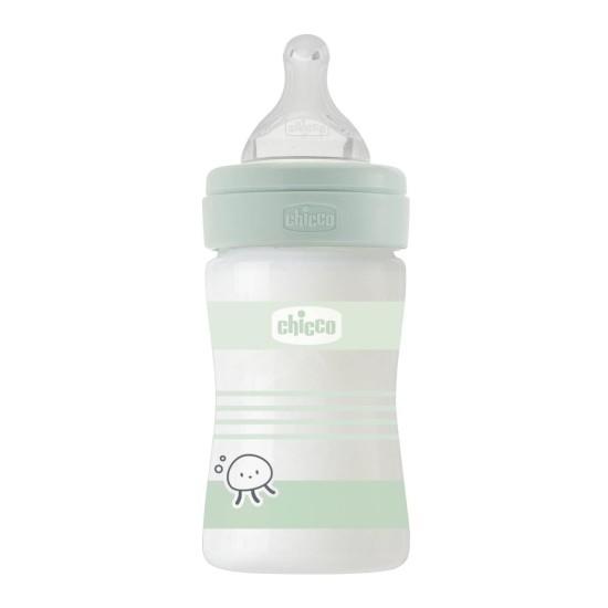 Chicco Γυλαλινο Μπιμπερό Well Being Κατά των Κολικών Με Θηλή Σιλικόνης Πράσινο 150ml Για 0+ Μηνών