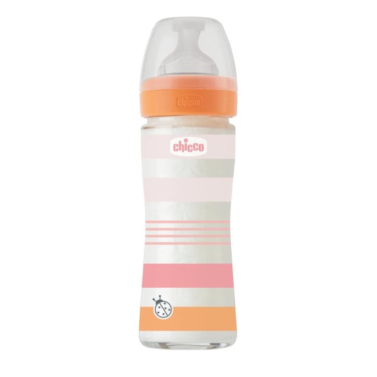 Chicco Γυλαλινο Μπιμπερό Well Being Κατά των Κολικών Με Θηλή Σιλικόνης Ροζ 240ml Για 0+ Μηνών