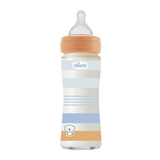 Chicco Γυλαλινο Μπιμπερό Well Being Κατά των Κολικών Με Θηλή Σιλικόνης Μπλε 240ml Για 0+ Μηνών