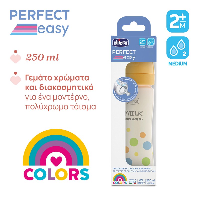Chicco Πλαστικό Μπιμπερό Perfect Easy Κατά των Κολικών Σιέλ 250ml Για 2+ Μηνών