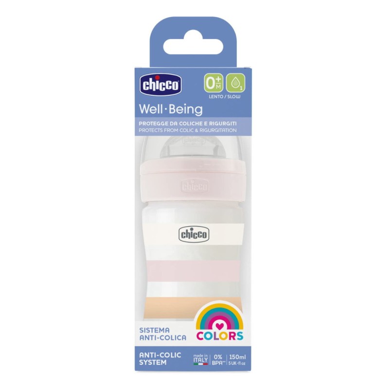 Chicco Πλαστικό Μπιμπερό Well Being Κατά των Κολικών Ροζ 150ml Για 0+ Μηνών