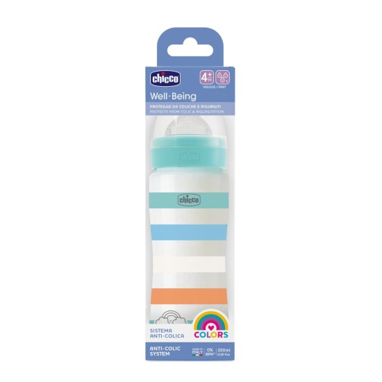 Chicco Πλαστικό Μπιμπερό Well Being Κατά των Κολικών Μπλε 330ml Για 4+ Μηνών Chicco Πλαστικό Μπιμπερό Well Being Κατά των Κολικών Μπλε 330ml Για 4+ Μηνών