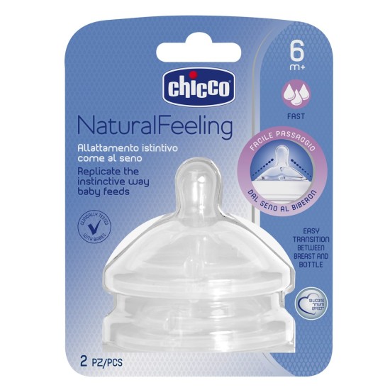 Chicco Θηλή από Σιλικόνη Natural Feeling Γρήγορης Ροής Για 6+ Μηνών 2τμχ Chicco Θηλή από Σιλικόνη Natural Feeling Γρήγορης Ροής Για 6+ Μηνών 2τμχ