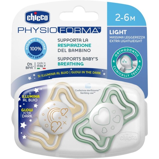 Chicco Πιπίλες Light PhysioForma Νύχτας Για 2-6 Μηνών 2τμχ Chicco Πιπίλες Light PhysioForma Νύχτας Για 2-6 Μηνών 2τμχ