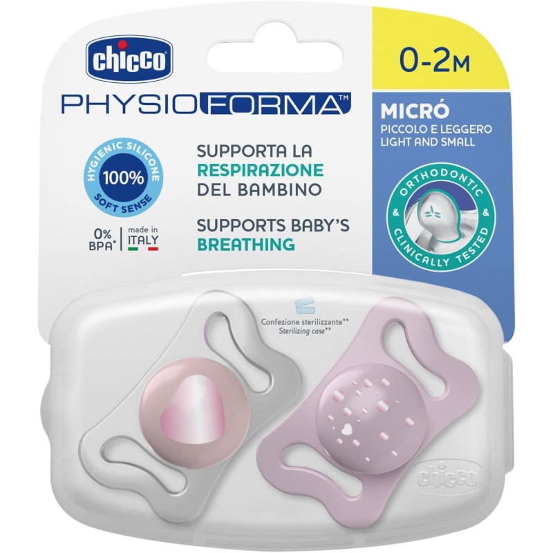 Chicco Πιπίλες Micro PhysioForma Ροζ Για 0-2 Μηνών 2τμχ