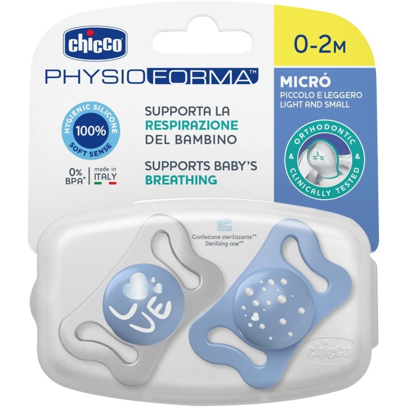 Chicco Πιπίλες Micro PhysioForma Σιέλ Για 0-2 Μηνών 2τμχ