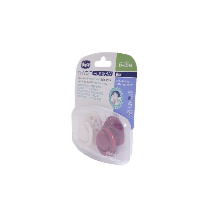 Chicco Πιπίλα Δύο Τεμαχίων Physio Air με Θηλή Σιλικόνης & Θήκη σε Μπεζ-Μπορντώ Για 6-16 Μηνών