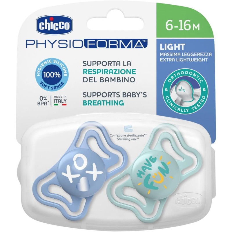Chicco Πιπίλες Light PhysioForma Σιέλ Για 6-16 Μηνών 2τμχ