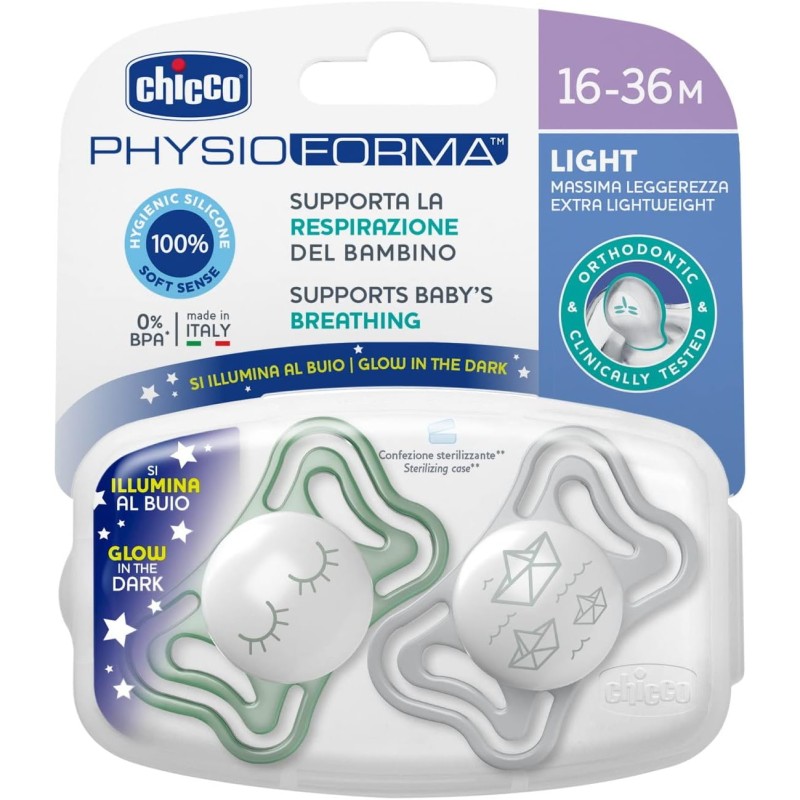 Chicco Πιπίλες Light PhysioForma Νύχτας Για 16-36 Μηνών 2τμχ