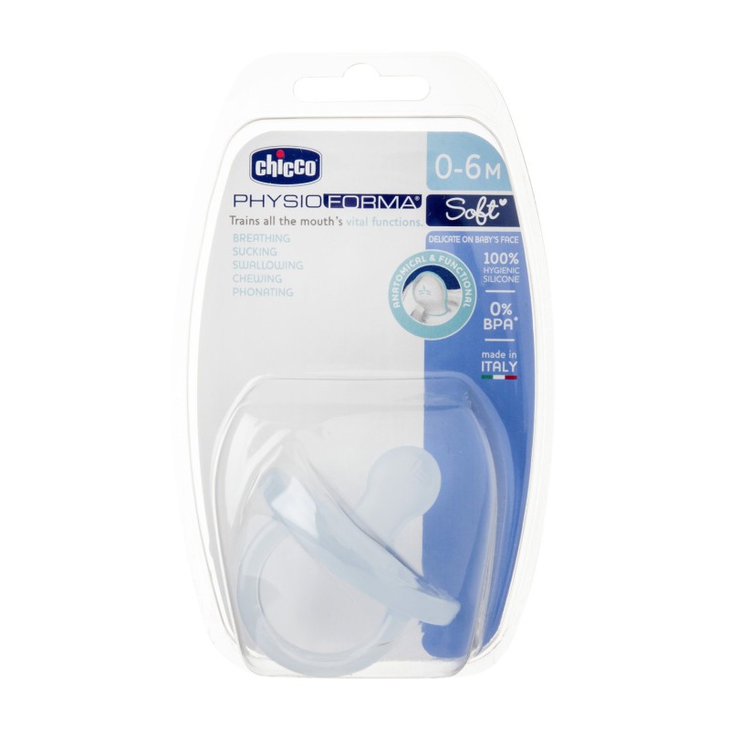 Chicco Πιπίλα Όλο Σιλικόνη PhysioForma Soft Σιέλ Για 0-6 Μηνών