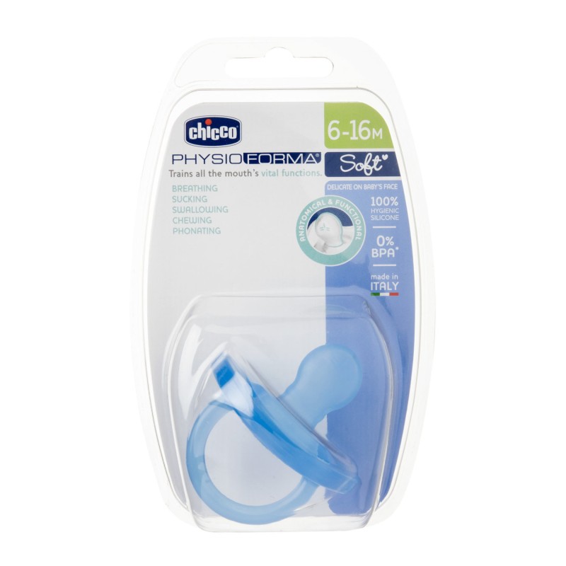 Chicco Πιπίλα Όλο Σιλικόνη PhysioForma Soft Σιέλ Για 6-16 Μηνών