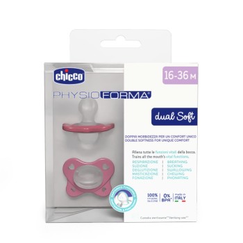 Chicco Πιπίλες Όλο Σιλικόνη PhysioForma Dual Soft Ροζ Για 16-36 Μηνών 2τμχ