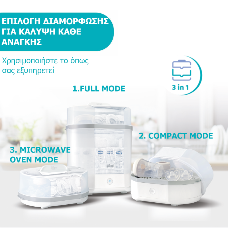 Chicco Βρεφικός Αποστειρωτής Μπιμπερό Ηλεκτρικός 3 Σε 1