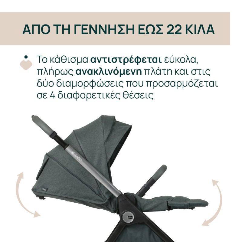 Chicco Καρότσι Μωρού Trio Bellagio Fir Tree για Παιδί έως 22kg