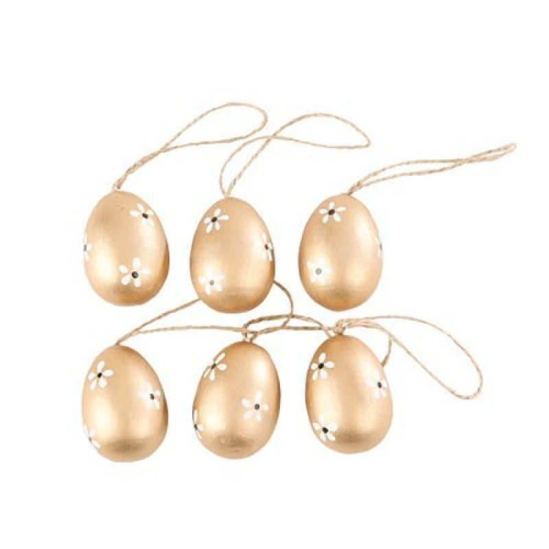 Beauty Home 6 Ξύλινα Αυγά Χρυσά με Σχέδια Μαργαρίτες 4,5 x 3,2 CM