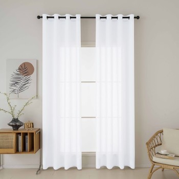 Beauty Home Κουρτίνα γάζα μονόχρωμη με 8 μεταλλικούς κρίκους Fit Art 8447 140x270 Λευκό