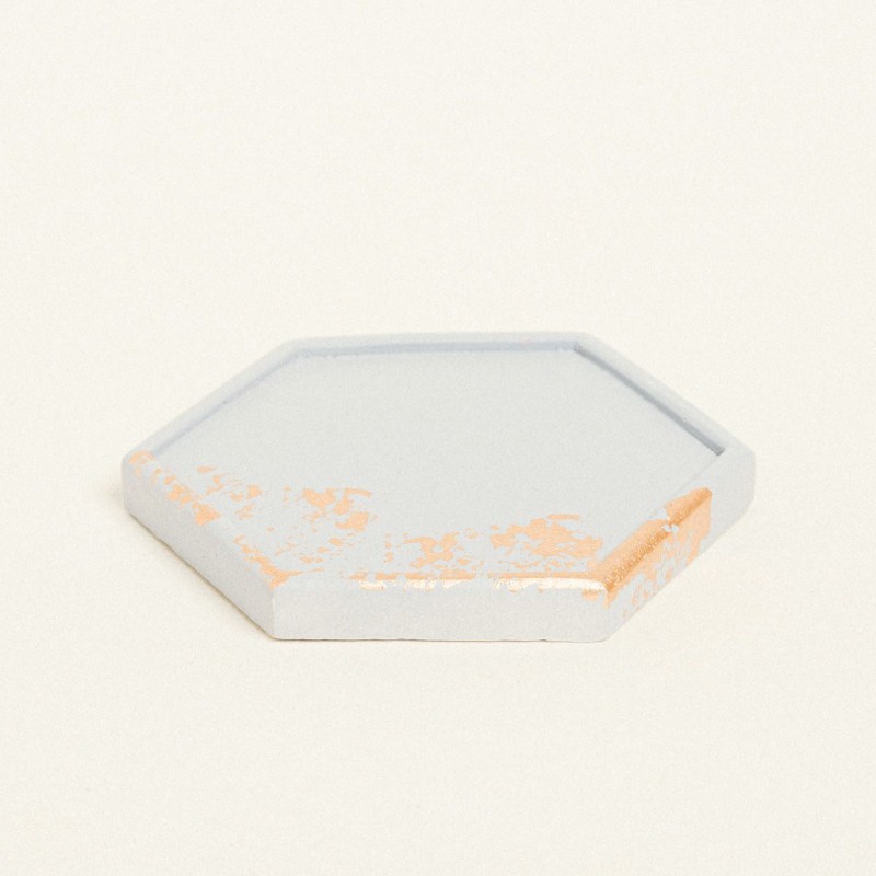 Beauty Home ΚΕΡΑΜΙΚΟ ΠΟΛΥΓΩΝΟ ΣΟΥΒΕΡ ΜΕ ΧΡΥΣΕΣ ΛΕΠΤΟΜΕΡΕΙΕΣ 9 x 10 X 1,2 cm ΓΚΡΙ / ΧΡΥΣΟ