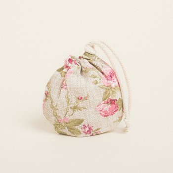 Beauty Home ΠΟΥΓΚΙ ΟΒΑΛ ΜΕ ΚΟΡΔΟΝΙ 13 x 14 cm ΦΛΟΡΑΛ VINTAGE ΜΠΕΖ ΦΟΝΤΟ