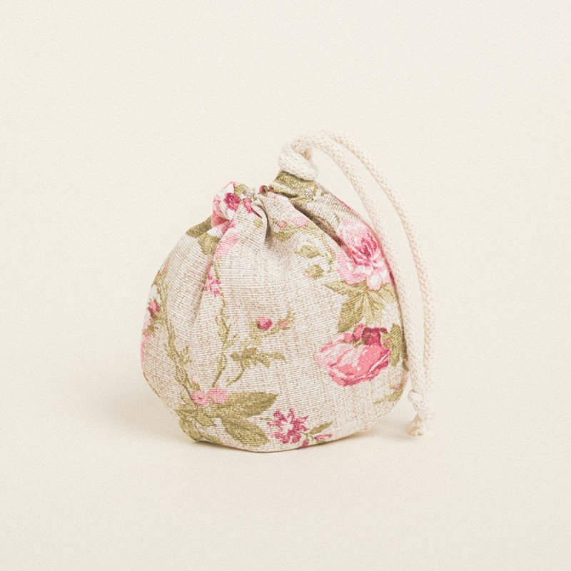 Beauty Home ΠΟΥΓΚΙ ΟΒΑΛ ΜΕ ΚΟΡΔΟΝΙ 13 x 14 cm ΦΛΟΡΑΛ VINTAGE ΜΠΕΖ ΦΟΝΤΟ