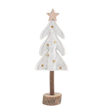 Beauty Home Δέντρο με Αστέρι σε Ξύλινη Βάση, Λευκή Τσόχα και Χρυσή Κεντητή Διακόσμηση 21 x 7,5 cm