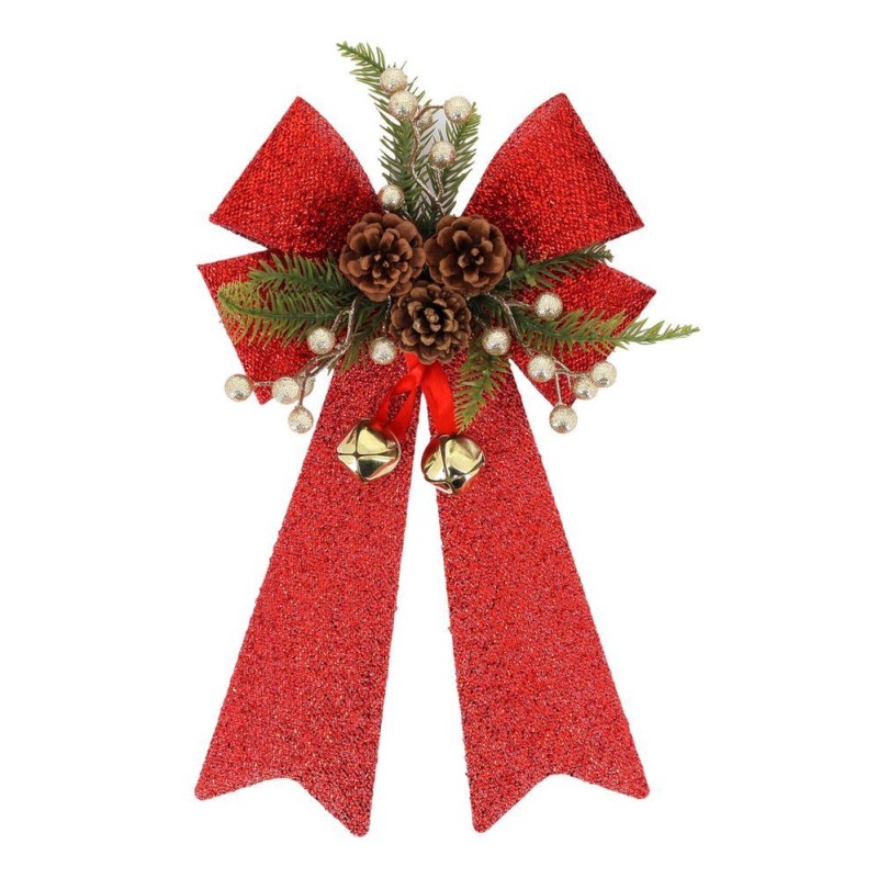 Beauty Home Φιόγκος με κουκουνάρια και κλαδιά με κόκκινο γκλίτερ 26 x 41 cm