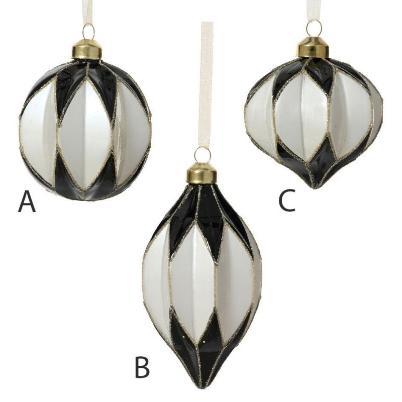 Beauty Home Γυάλινο Στολίδι Μαύρο / Λευκό Ø8 cm