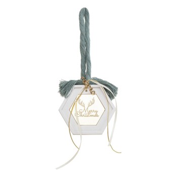 Beauty Home ΚΡΕΜΑΣΤΟ ΠΟΛΥΓΩΝΟ ΚΕΡΑΜΙΚΟ ΜΕ PLEXI MERRY CHRISTMAS ΓΑΛΑΖΟΠΡΑΣΙΝΟ