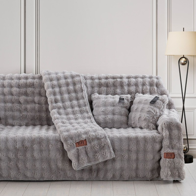 Beauty Home Γούνινο ριχτάρι Μονοθέσιο Pop Art 8721 180x160 Γκρι